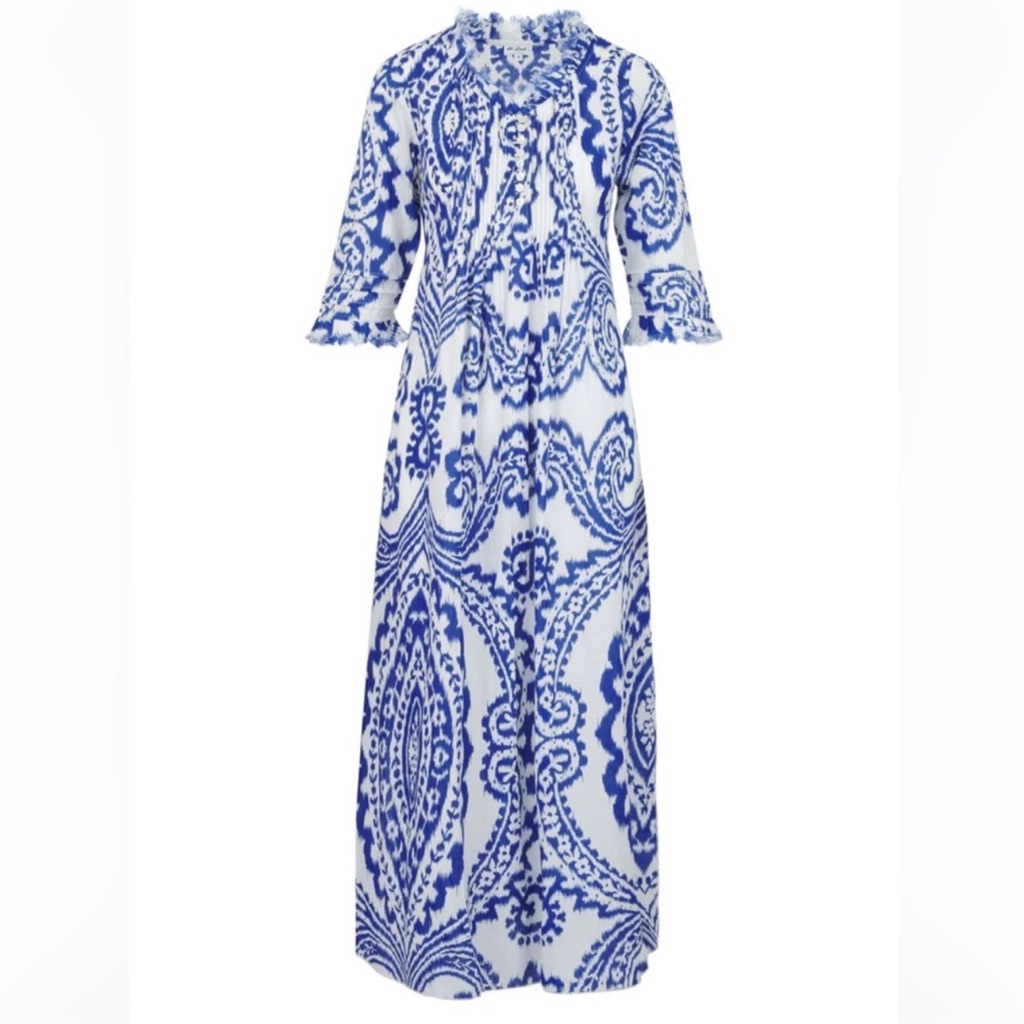 At Last Cotton Annabel Maxi Dress Blue And White